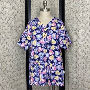 Crest Cottons Hearts Breast Cancer Scrub Top